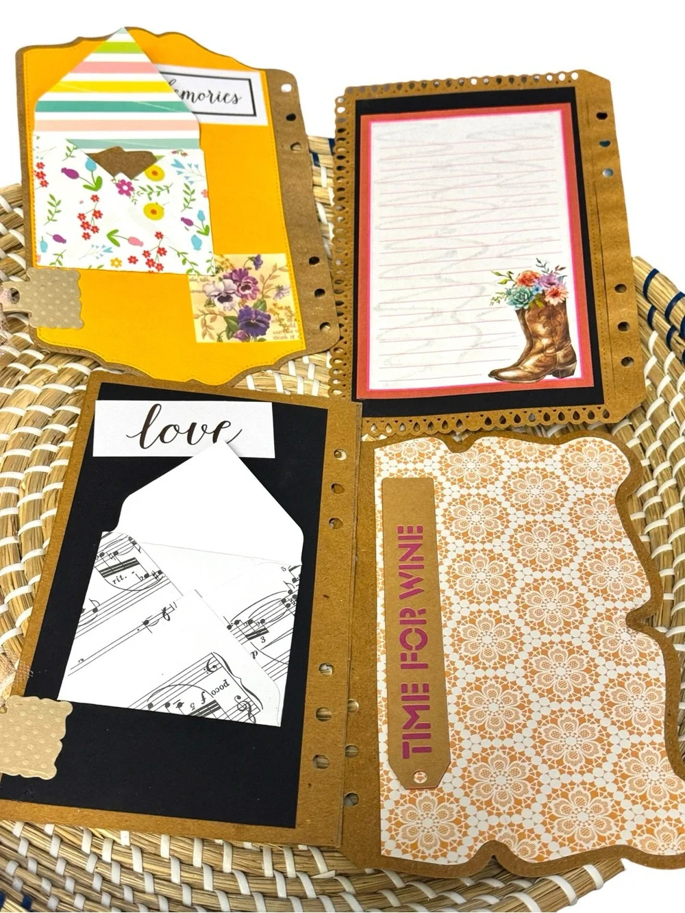 Junk Journal Scrapbooking 9 Pc Love Bridal Western 3-D Handmade 6-Ring Book